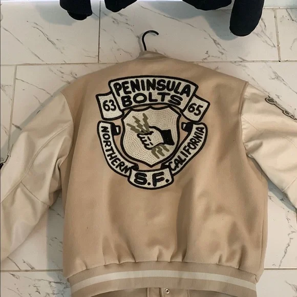 Men's Beige Varsity Jacket - Picture 2 of 2